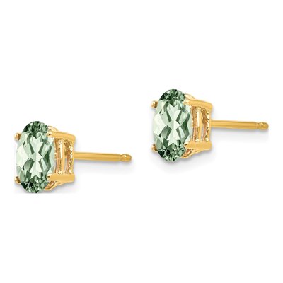 14K Yellow Gold Green Quartz Oval Stud Earrings – view 2