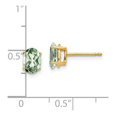 14K Yellow Gold Green Quartz Oval Stud Earrings – view 4
