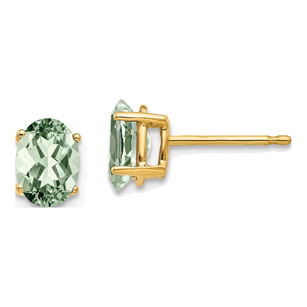 14K Yellow Gold Green Quartz Oval Stud Earrings
