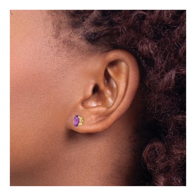 14K Yellow Gold Amethyst Oval Stud Earrings – view 4