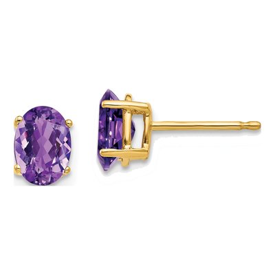 14K Yellow Gold Amethyst Oval Stud Earrings