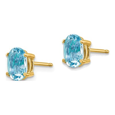 14K Yellow Gold Aquamarine Oval Stud Earrings – view 3