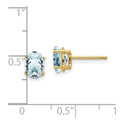 14K Yellow Gold Aquamarine Oval Stud Earrings – view 5