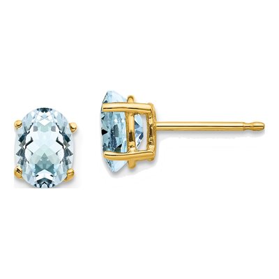 14K Yellow Gold Aquamarine Oval Stud Earrings
