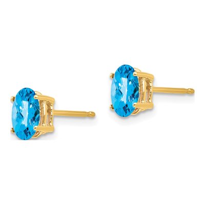 14K Yellow Gold Swiss Blue Topaz Oval Stud Earrings – view 2