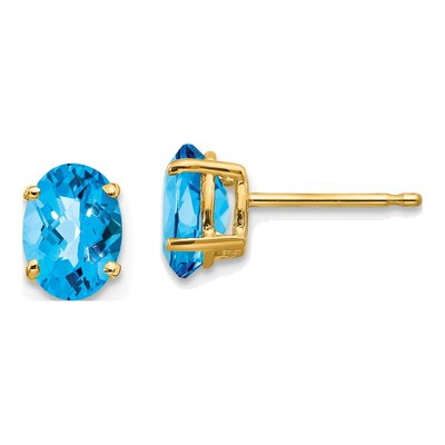 14K Yellow Gold Swiss Blue Topaz Oval Stud Earrings