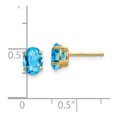 14K Yellow Gold Swiss Blue Topaz Oval Stud Earrings – view 5