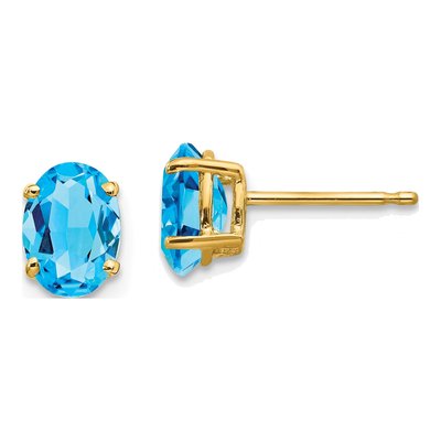 14K Yellow Gold Swiss Blue Topaz Oval Stud Earrings