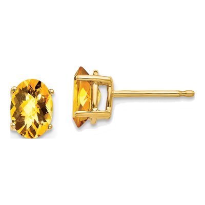 14K Yellow Gold Citrine Oval Stud Earrings