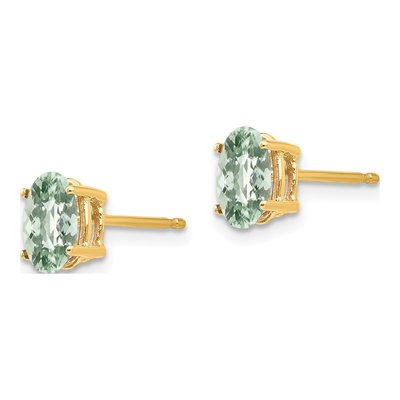 14K Yellow Gold Green Quartz Oval Stud Earrings – view 2