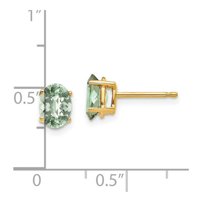14K Yellow Gold Green Quartz Oval Stud Earrings – view 4