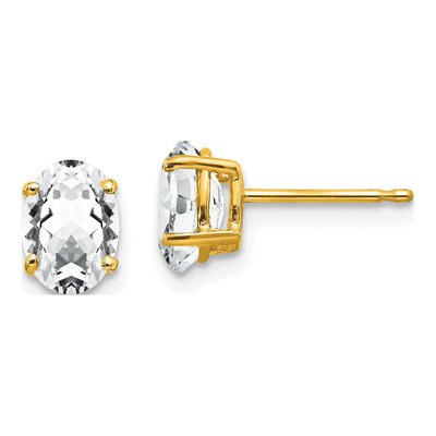 14K Yellow Gold CZ Oval Stud Earrings