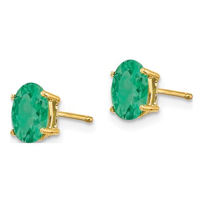 14K Yellow Gold Emerald Oval Stud Earrings – view 2