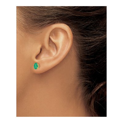 14K Yellow Gold Emerald Oval Stud Earrings – view 3