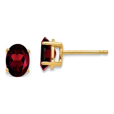 14K Yellow Gold Garnet Oval Stud Earrings