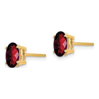 14K Yellow Gold Garnet Oval Stud Earrings – view 2