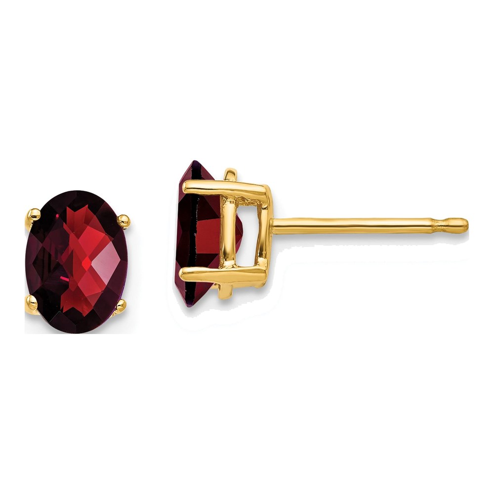 14K Yellow Gold Garnet Oval Stud Earrings