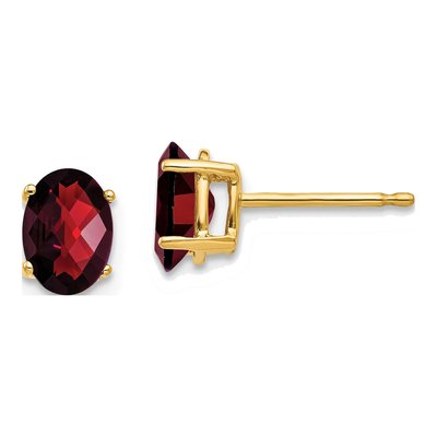 14K Yellow Gold Garnet Oval Stud Earrings