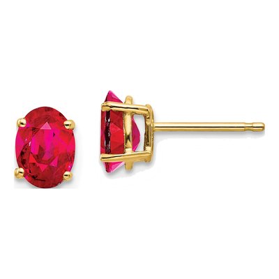 14K Yellow Gold Ruby Oval Stud Earrings