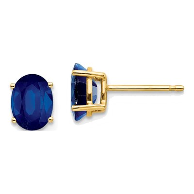 14K Yellow Gold Sapphire Oval Stud Earrings