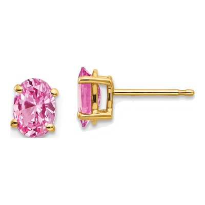 14K Yellow Gold Oval Pink Sapphire Stud Earrings