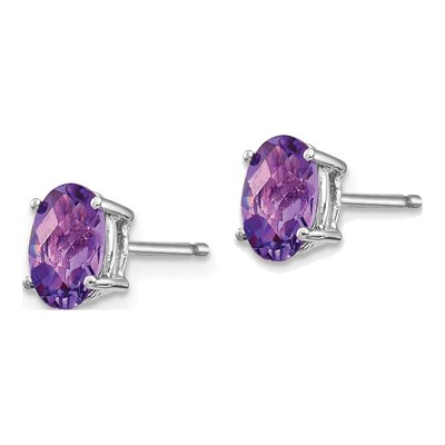 14K White Gold Amethyst Oval Stud Earrings – view 2
