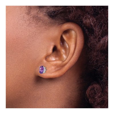 14K White Gold Amethyst Oval Stud Earrings – view 3