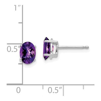 14K White Gold Amethyst Oval Stud Earrings – view 4