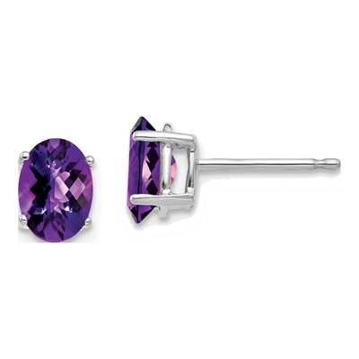 14K White Gold Amethyst Oval Stud Earrings
