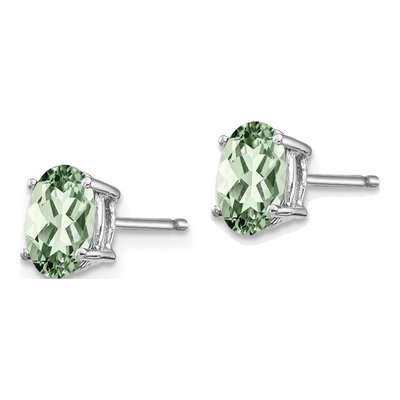 14K White Gold Green Quartz Oval Stud Earrings – view 2