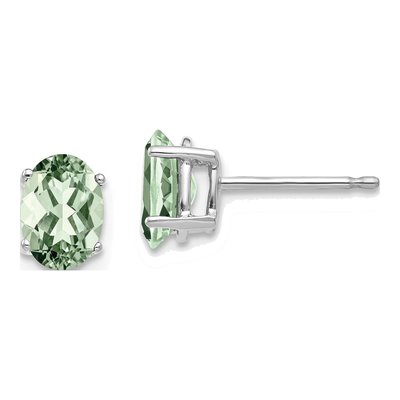 14K White Gold Green Quartz Oval Stud Earrings