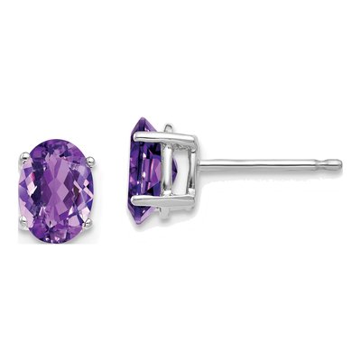 14K White Gold Amethyst Oval Stud Earrings