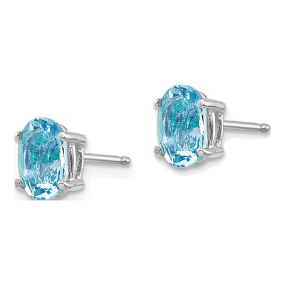 14K White Gold Aquamarine Oval Stud Earrings – view 3