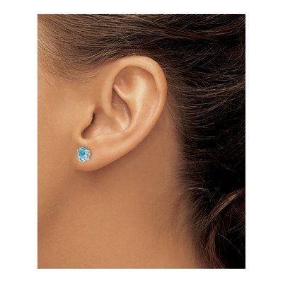 14K White Gold Aquamarine Oval Stud Earrings – view 4