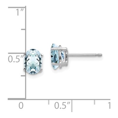 14K White Gold Aquamarine Oval Stud Earrings – view 5