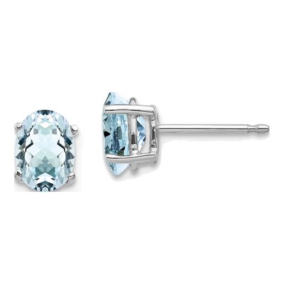 14K White Gold Aquamarine Oval Stud Earrings