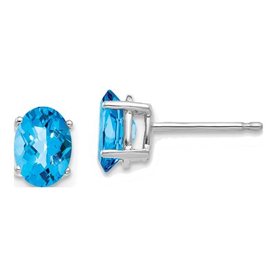 14K White Gold Swiss Blue Topaz Oval Stud Earrings