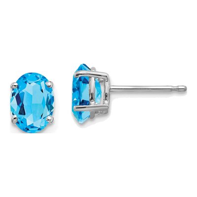 14K White Gold Swiss Blue Topaz Oval Stud Earrings