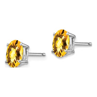 14K White Gold Oval Citrine Checker-Cut Stud Earrings – view 2