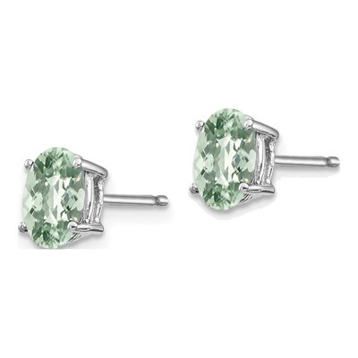14K White Gold Oval Green Quartz Checker-Cut Stud Earrings – view 2