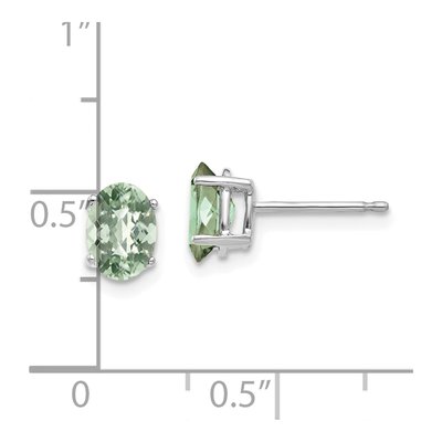 14K White Gold Oval Green Quartz Checker-Cut Stud Earrings – view 4