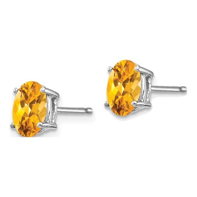 14K White Gold Citrine Oval Stud Earrings – view 2