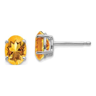 14K White Gold Citrine Oval Stud Earrings