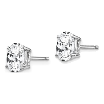 14K White Gold CZ Oval Stud Earrings – view 2