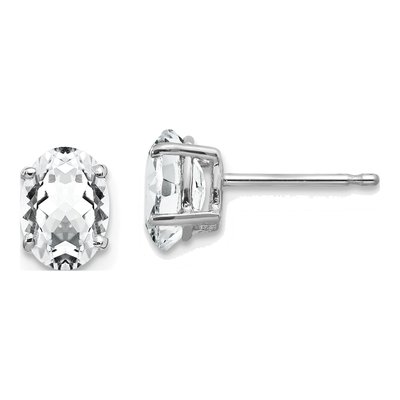 14K White Gold CZ Oval Stud Earrings