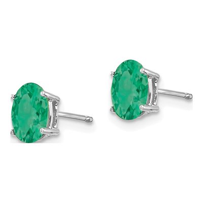 14K White Gold Emerald Oval Stud Earrings – view 3