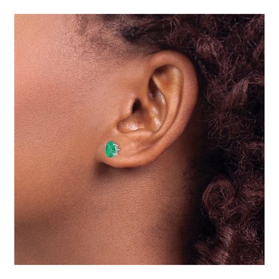14K White Gold Emerald Oval Stud Earrings – view 4