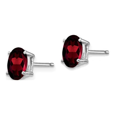 14K White Gold Garnet Oval Stud Earrings – view 3