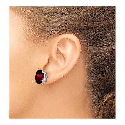 14K White Gold Garnet Oval Stud Earrings – view 4