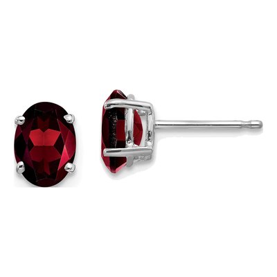 14K White Gold Garnet Oval Stud Earrings